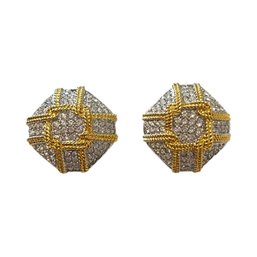 Vintage Swarovski Pave Button Clip On Earrings  'Stop Looking At Me Swan!'