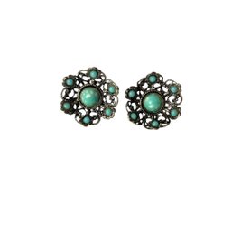 Silver Tone Filigree Turquoise Style Screw Back Earrings