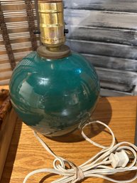 Signed Pottery Lamp. Green