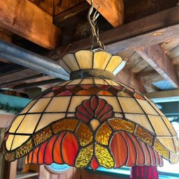 Lot 4: Vintage Tiffany Style Light W/Tans, Golds Oranges And Pinks  20 Inch Diameter