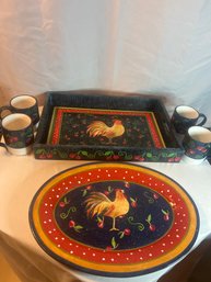 Lot 1: NWT Decorative Serving Set Country Rooster Theme 6 Pieces