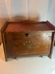 Lot 10: Antique Americana Wooden Bread Box With Built In Cutting Board