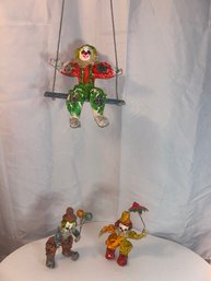 Lot 11: Vintage Paper Mache Clowns 2 Standing 1 On Swing