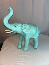 Lot 14: Antique Painted Leather Elephant Statue