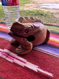 Hard Carved Wooden Wood Frog Sculpture