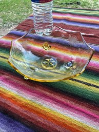 Yellow Depression Glass 3 Footed Bowl