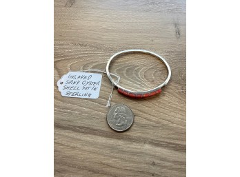 Inlayed Spiny Oyster Shell Bracelet  Sterling Silver