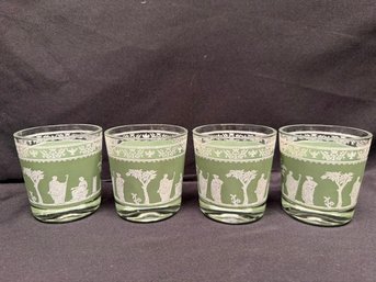 Set Of 4 Vintage Green Jeanette Hellenic Green Cocktail Glasses