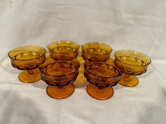 Set Of 6 Vintage Amber Indiana Glass Kings Crown Thumbprint Dessert /Sherbet Glass Cups
