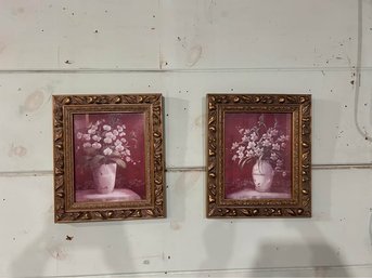 Pair Of Red/maroon Flower Wall Art Hangings/ Prints