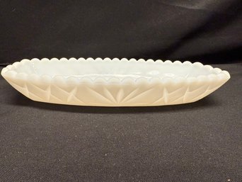 Vintage White Milk Glass Relish Candy Butter Trinket Dish 9.5 Scalloped Rim