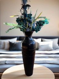 Tall Dark Blue Metal Glazed Vase 26.5 Tall