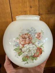 Vintage White Milk Glass Globe/lamp Shade With Painted Floral Picture