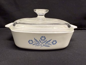 Corning Ware White Square Blue Cornflower 1Qt. Casserole Dish Pyrex Glass Lid