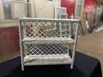 Small White Wicker Shelf, Great For Bathroom. Wall Mount Or Table Top