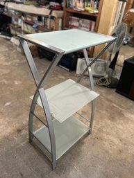 3 Tier Frosted Glass Floor Shelf With Metal Frame