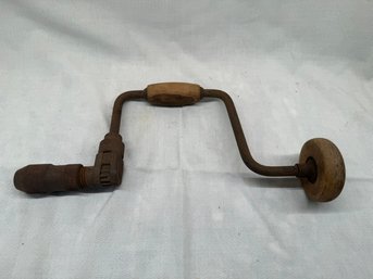 Antique Worth Hand Brace Dill/wood Working Ratcheting Bit Brace With Wooden Handle