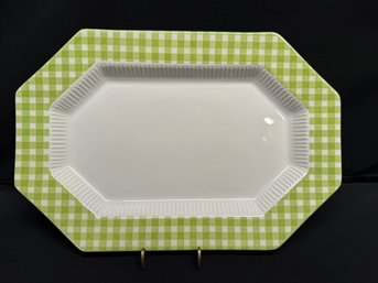 Independence Ironstone Octagon Green White Checkerboard Rim Serving Platter 9x13