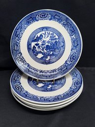 Vintage Set Of 5 Blue Willow Transferware 9 3/4' Round Dinner Plates Unmarked