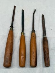 Small Lot Of 4 Vintage Wood Working Tools- Chisels & Gauges Unknown Maker