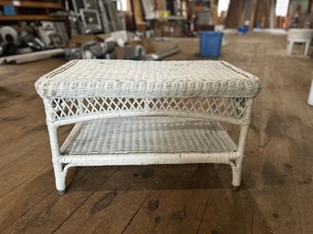 Vintage White Vintage Wicker Rectangluar Table With Bottom Shelf