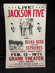 Vintage Style Replica Jackson 5 & Diana Ross & The Supremes Concert Poster, Cardboard 22' X 14'