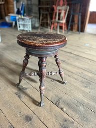 Antique Piano Stool With Clawfeet And Glass Balls On Bottom. Swivel Top