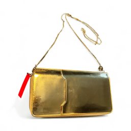 JOSEPH AND STACEY Designer Metallic Gold Leather Clutch/chain Strap Wallet Purse
