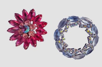 C1950s Unsigned Vintage Colored Rhinestone Brooches Pins JULIANA(?)