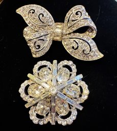 Vintage 1940s Pair Of Austrian Crystal Rhinestone Brooch Pins