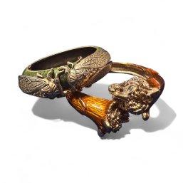 Vintage Enamel & Rhinestone Clamper Bracelets - Tiger Heads & Scarab Beetles