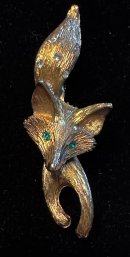 Vintage Mid Century Signed J.j. Gold Tone FOX BROOCH Pin