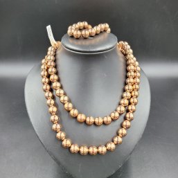 NEW QVC Rose Gold Bead 2 Necklace, Bracelet And Earring Set - New