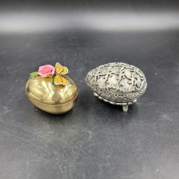 Vintage Decorative Metzke Pewter Egg With Original Stand And  Enesco Metal Egg