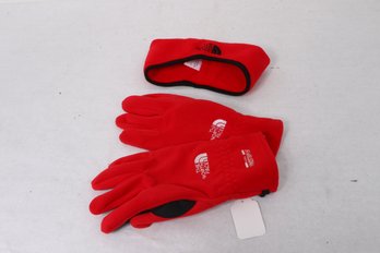 Red North Face Gloves And Headband Size XL