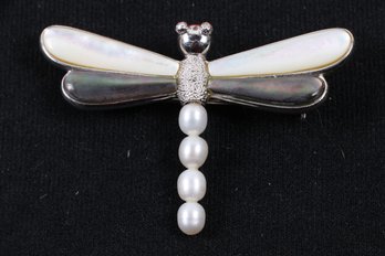 Large Sterling Silver Pearls And Mother Of Pearl Women's Brooch