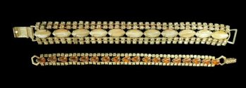 Vintage Topaz Tones Cabachon & Rhinestone Prong Set Bracelets - Weiss Style