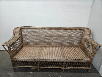 Very Large Vintage Wicker Sofa With Cushions - Size In The Images