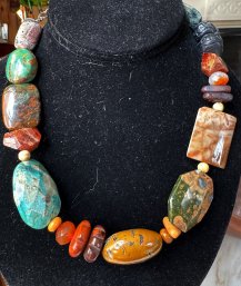 Artisan Made Polished Natural Gemstone Necklace - RHYOLITE, TURQUOISE, JASPER