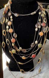 1970s Estate Lot Multi-Strand Gold Tone Chain And Bead Necklaces