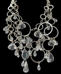 1970s Silvertone Circles And Lucite Dangle Prism Necklace
