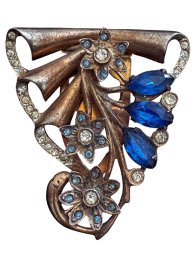 ART DECO Vintage Sterling Silver & Austrian Crystal Dress Clip