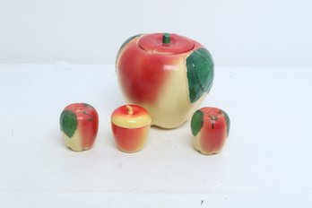 Vintage Hull Pottery Apple Cookie Jar, Sugar Bowl & Salt & Pepper Shakers