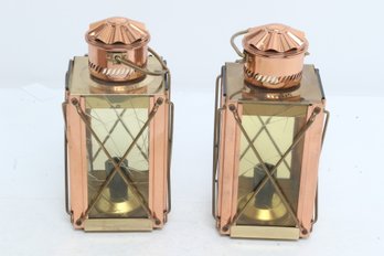 Pair Of Vintage Brass & Copper Lanterns