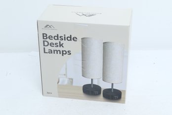 2 Bedside Desk Lamps - By Woodcrest & Maple -Each Has USB (a & C) Port - New In The Box