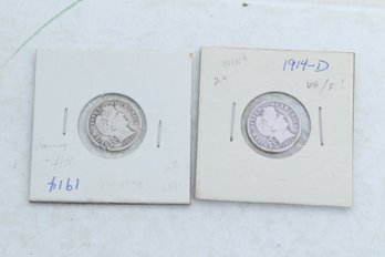 2 Barber Dimes - 1914, 1914-D
