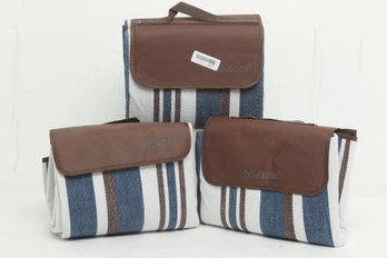 Lot Of 3 Scuddles  Large Picnic Outdoor Blanket Water-Resistant New Blue & White New