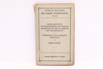AUGUST KEKULE CHEMISCHE VERBINDUNGEN, 1904, Ostwald Klassiker, Organic Chemistry