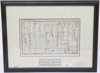 1766 British Ribbon Rd. Map London To Flamborough Head Copperplate Engraving W/Hand Color By John Gibson