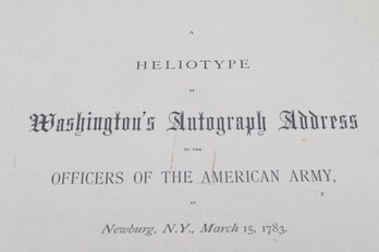 1876 Book HELIOTYPE WASHINGTON AUTOGRAPHADDRESS, AT Newburg, N.Y., March 15, 1783.